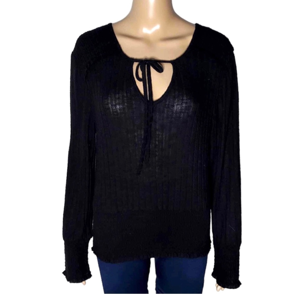 Nordstrom Bloomfield Black Smocked Tie Front Top Medium